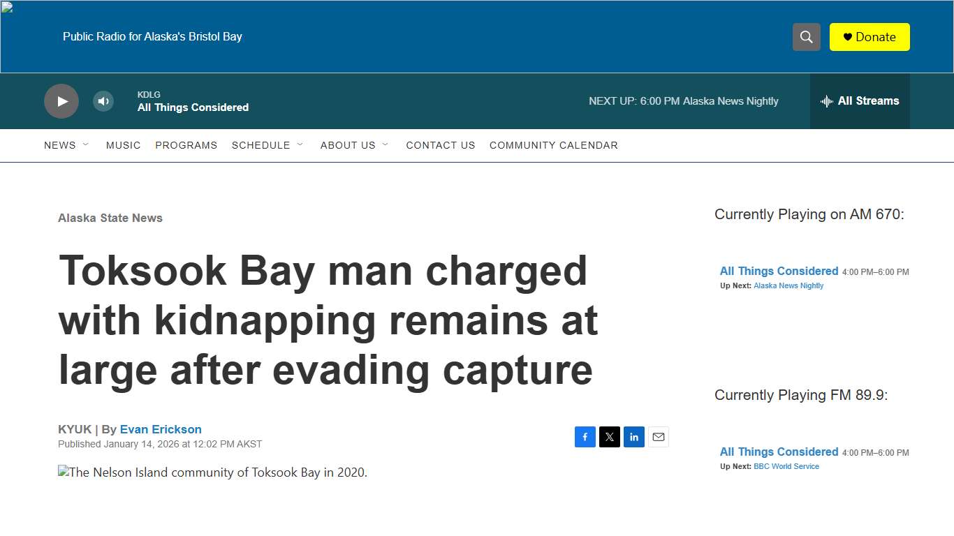Toksook Bay man charged with kidnapping remains at large after evading capture