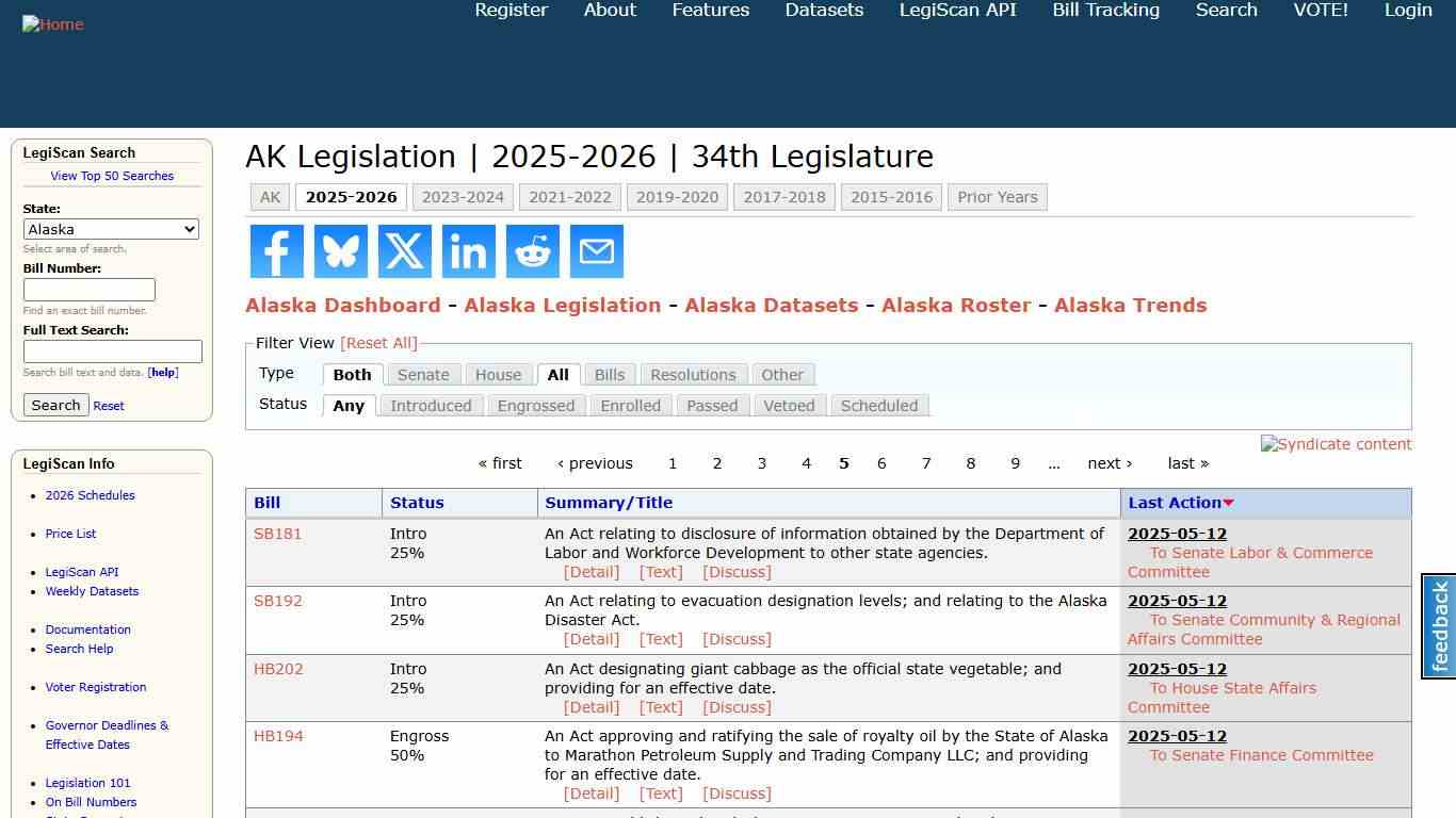 AK Legislation | 2025-2026 | 34th Legislature | LegiScan